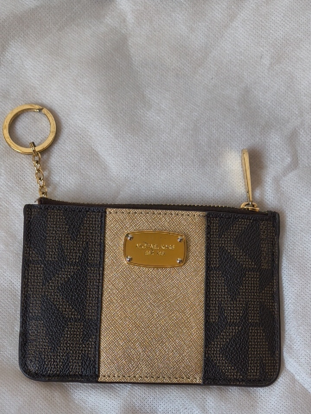 Michael Kors Brown and Gold Logo Zip Card Case with Keyring E